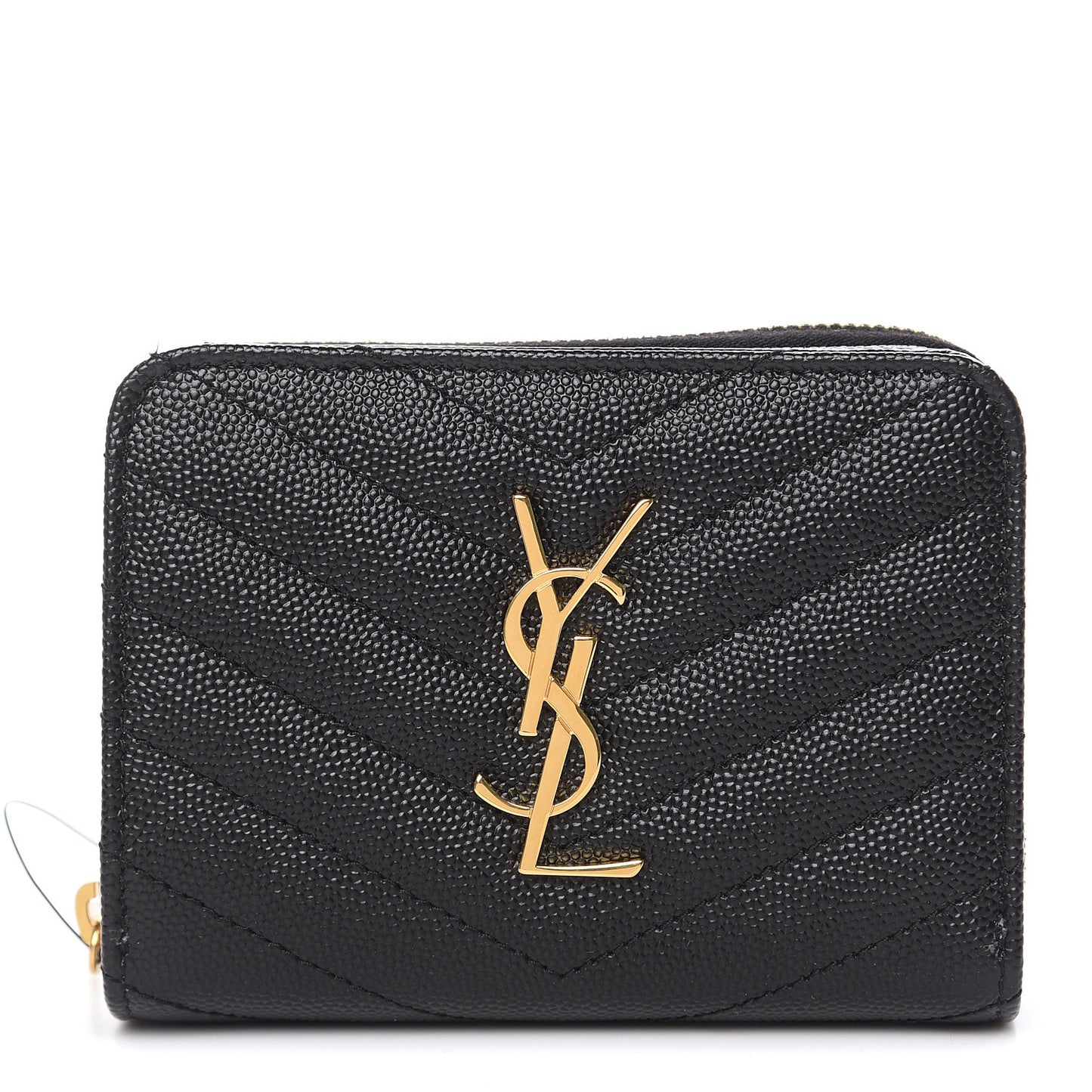 Grain De Poudre Matelasse Chevron Monogram Compact Zip Around Wallet Black