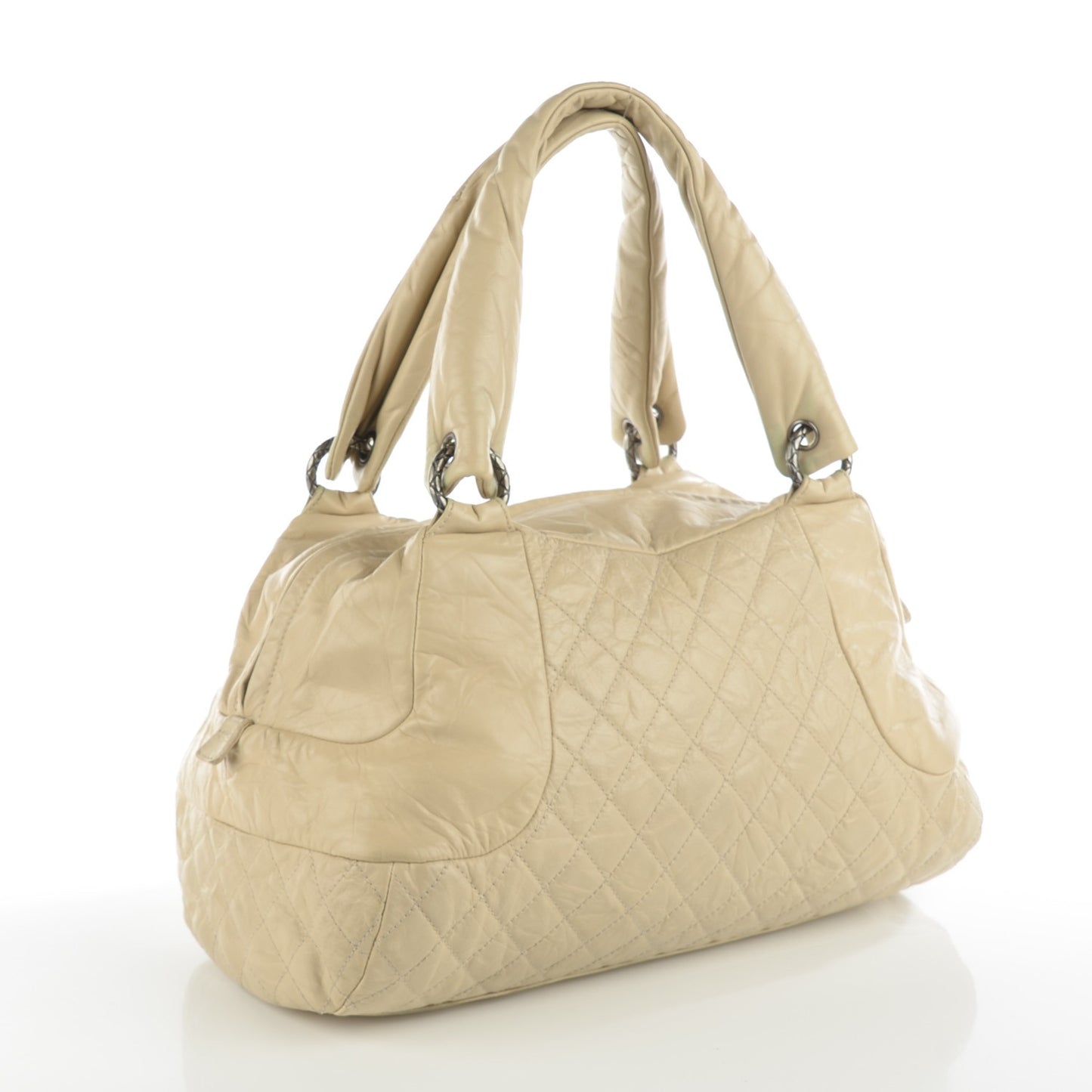 Aged Calfskin Quilted Coco Rider Bowling Bag Light Beige