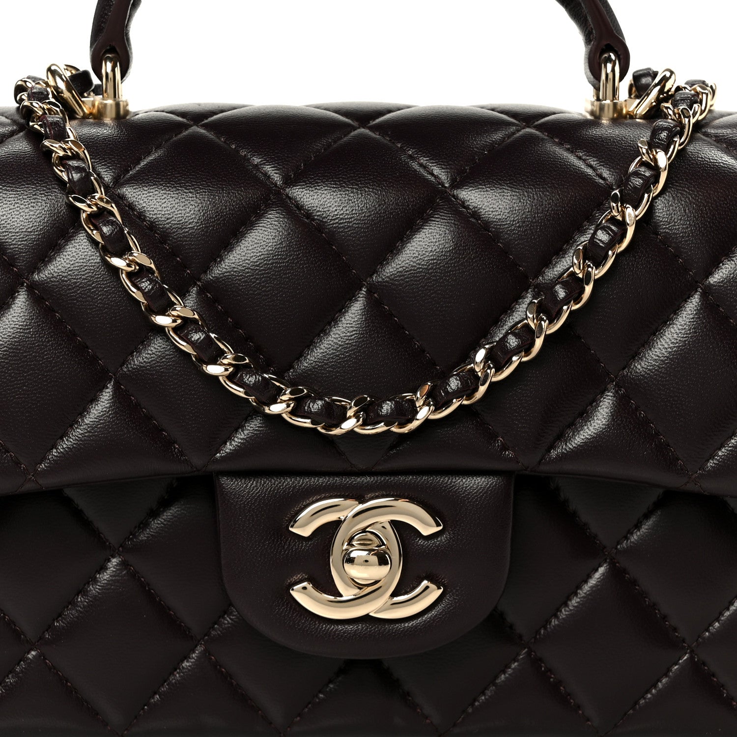Chanel Lambskin Quilted Mini Top Handle Rectangular Flap Dark