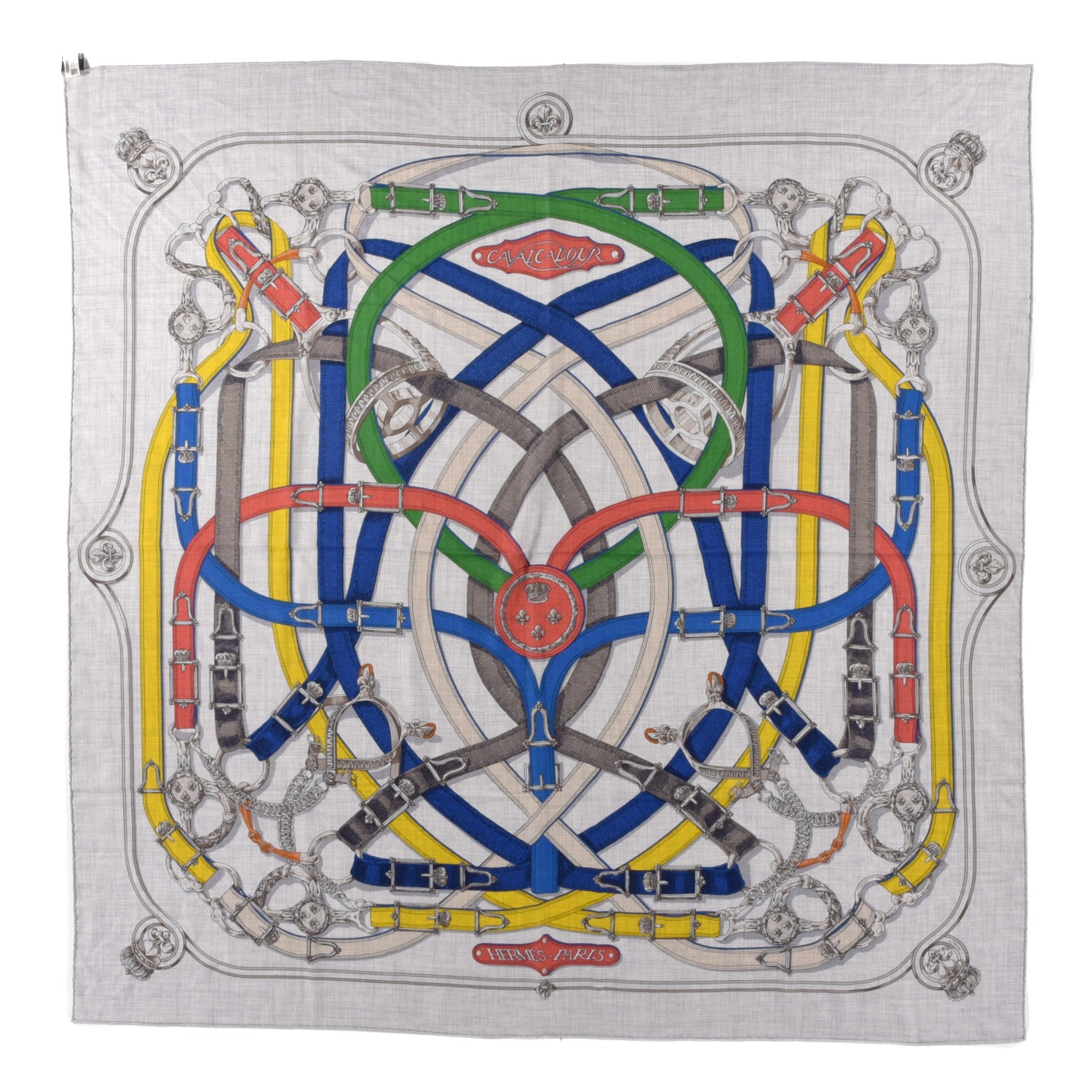 Hermes Cashmere Silk Cavalcadour Shawl 140 Gris Chine Bleu Roi 1 of 5