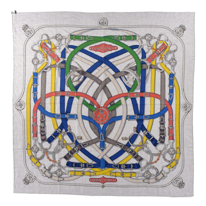 Hermes Cashmere Silk Cavalcadour Shawl 140 Gris Chine Bleu Roi 1 of 5