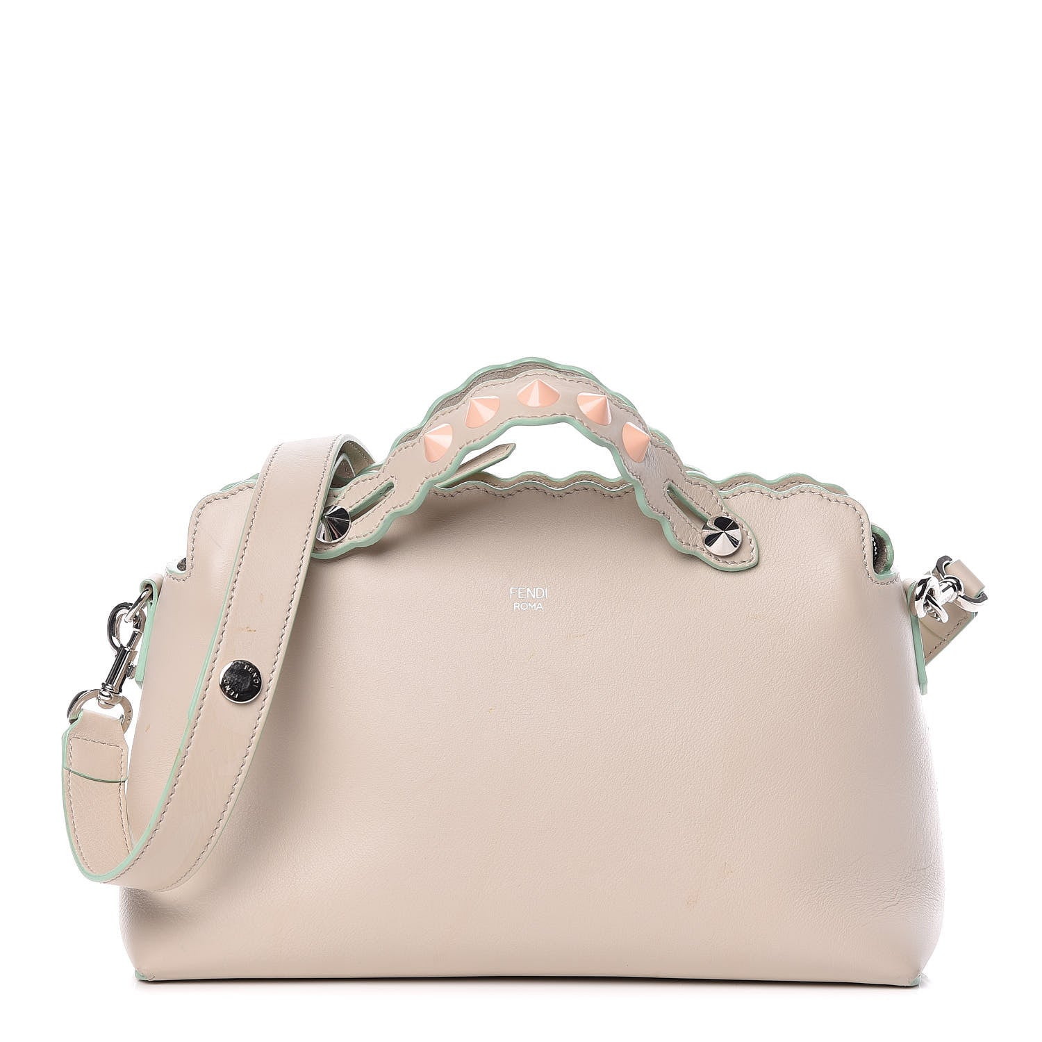 Fendi Vitello Dolce Scalloped Studded Medium By The Way Boston Bag Latte 1 of 18