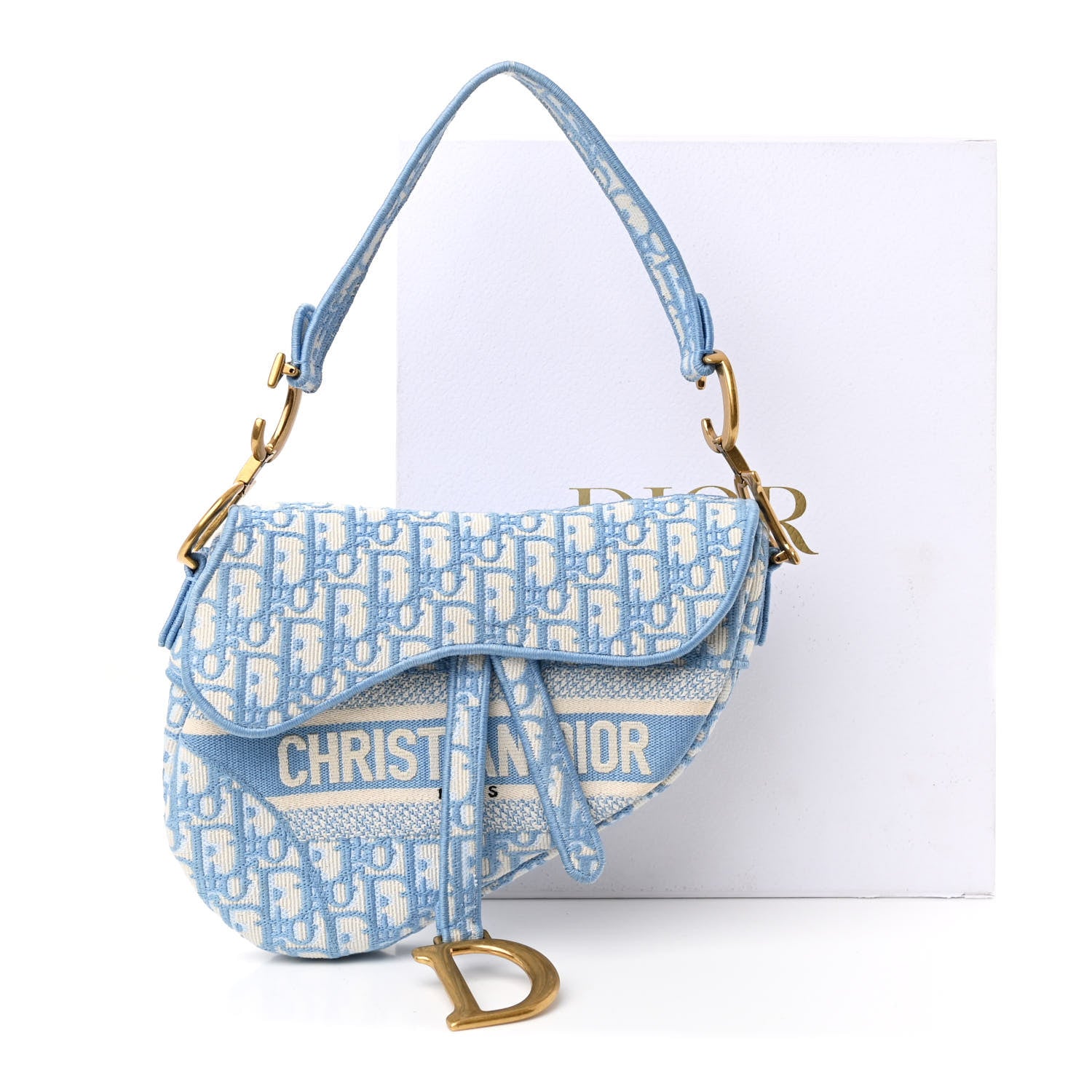 Christian Dior Oblique Embroidered Saddle Bag Cornflower Blue 11 of 11