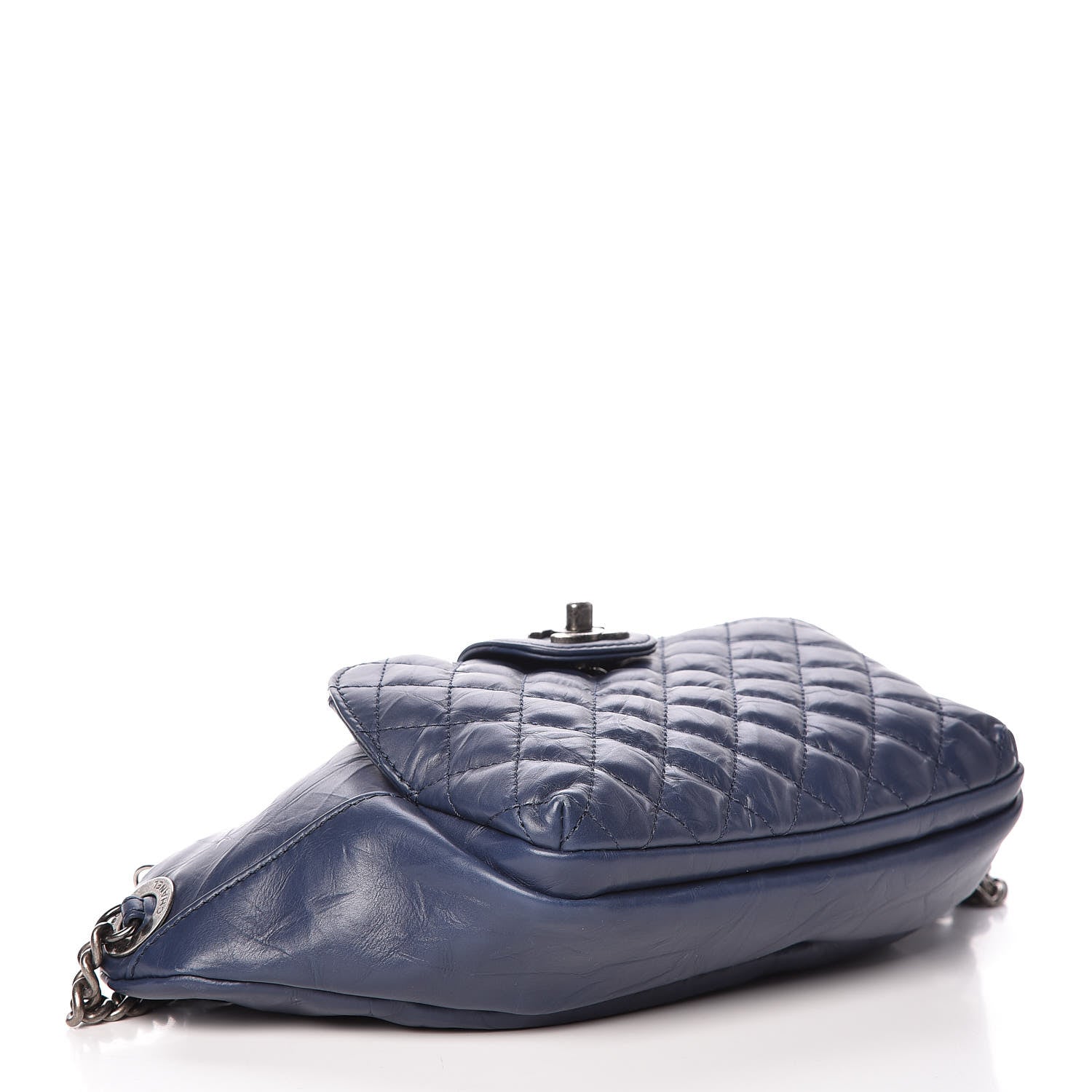 Chanel Crumpled Calfskin Quilted Casual Rock Waist Bag Fanny Pack Blue 4 of 12
