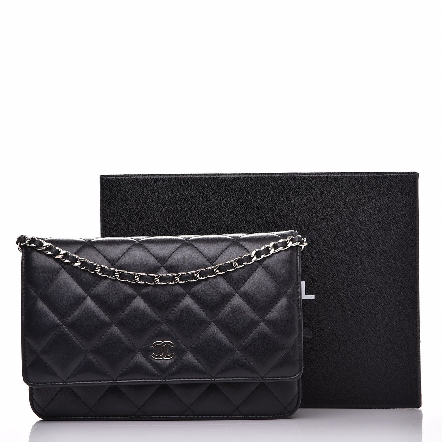 Lambskin Quilted Wallet On Chain WOC Black