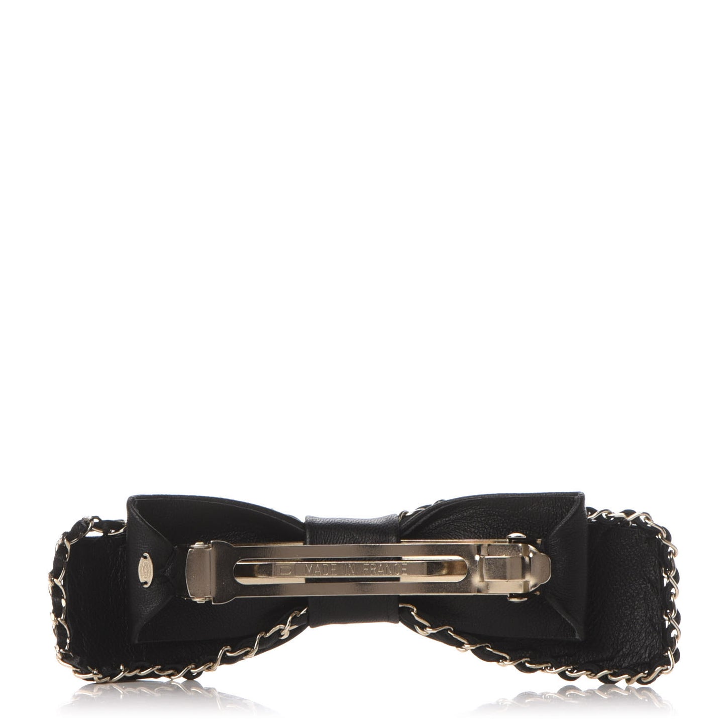 Lambskin Bow Chain CC Hair Clip Black
