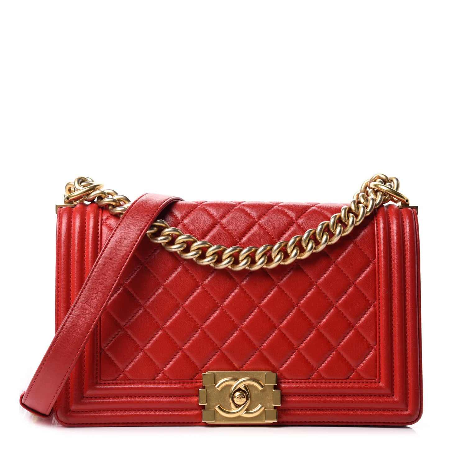 Lambskin Quilted Medium Boy Flap Red
