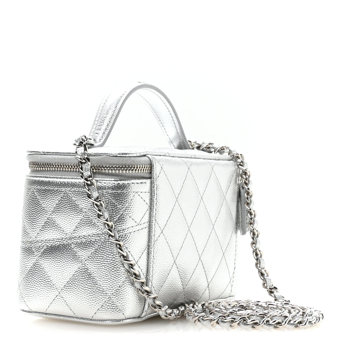 Chanel Metallic Caviar Quilted Trendy Handle Mini Vanity Silvery 4 of 13