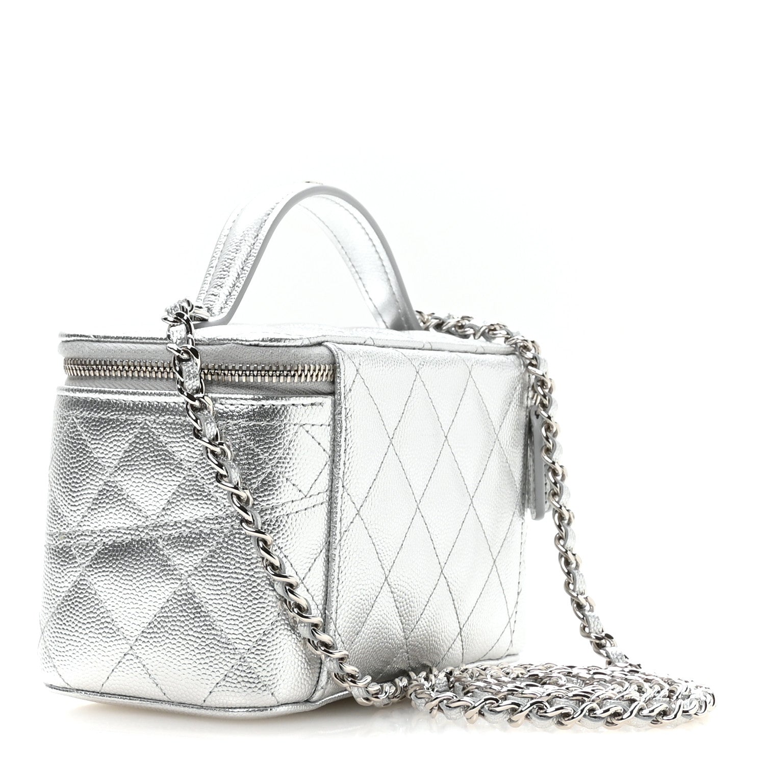 Chanel Metallic Caviar Quilted Trendy Handle Mini Vanity Silvery 3 of 12