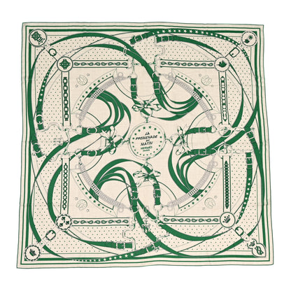 Hermes Cashmere Silk La Promenade du Matin Bandana Shawl 140 Naturel Vert Noir 1 of 5