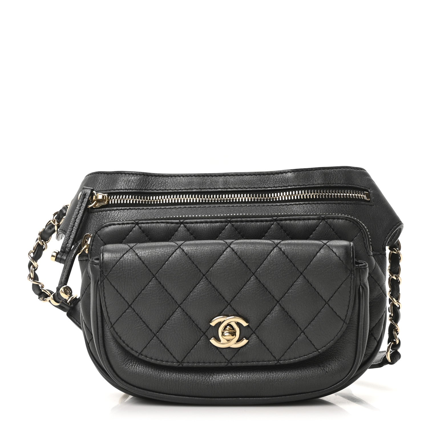 Chanel Metallic Calfskin Flap Chain Waist Bag Ruthenium 1 of 10