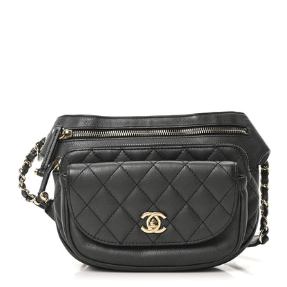 Chanel Metallic Calfskin Flap Chain Waist Bag Ruthenium 1 of 10