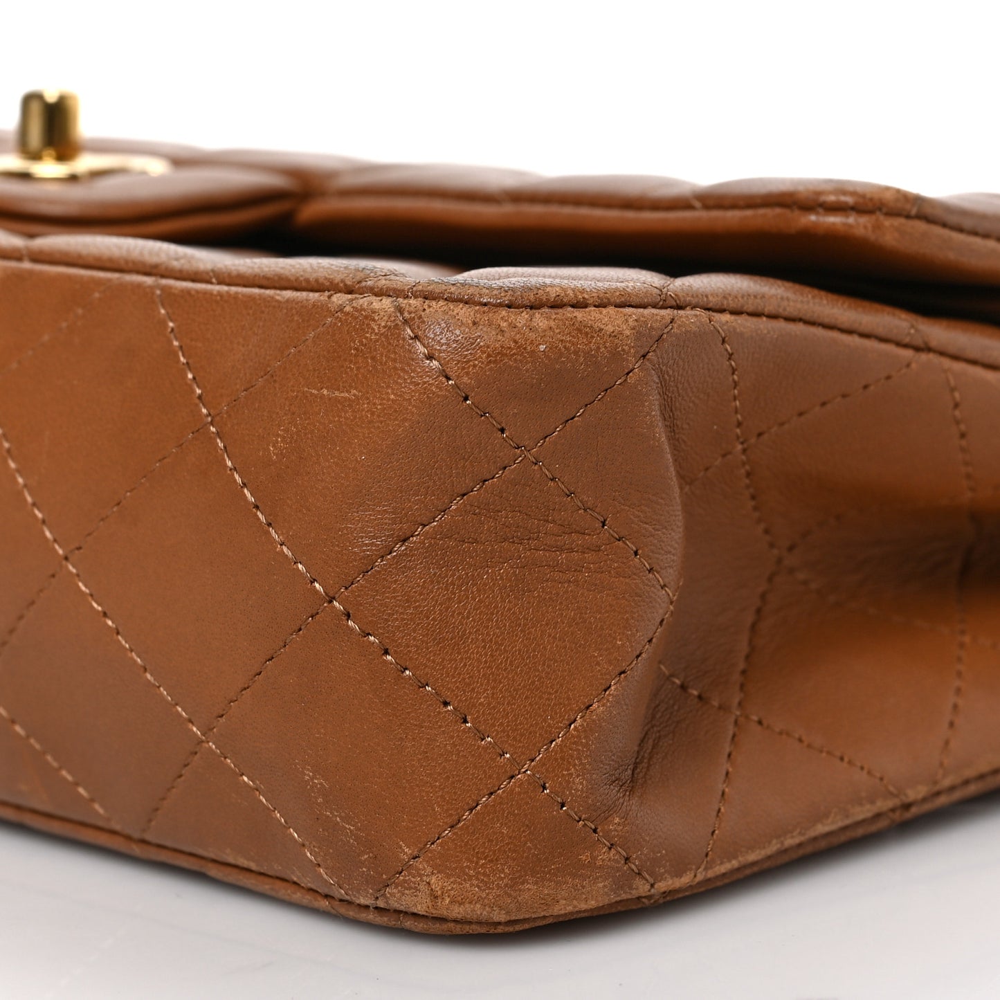 Lambskin Quilted Medium Double Flap Brown