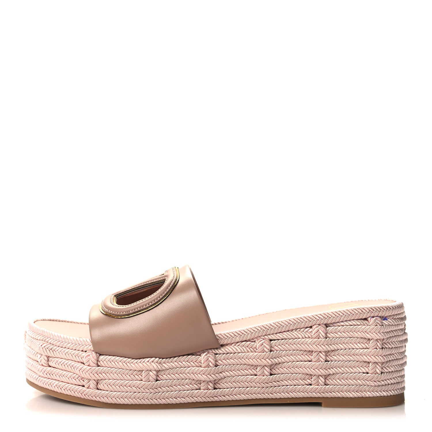 Valentino Garavani Calfskin Vlogo Platform Espadrille Slide Sandals 38 Neutral 1 of 8