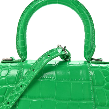 Balenciaga Shiny Calfskin Tonal B Crocodile Embossed Hourglass Top Handle Bag XS Vivid Green 8 of 10