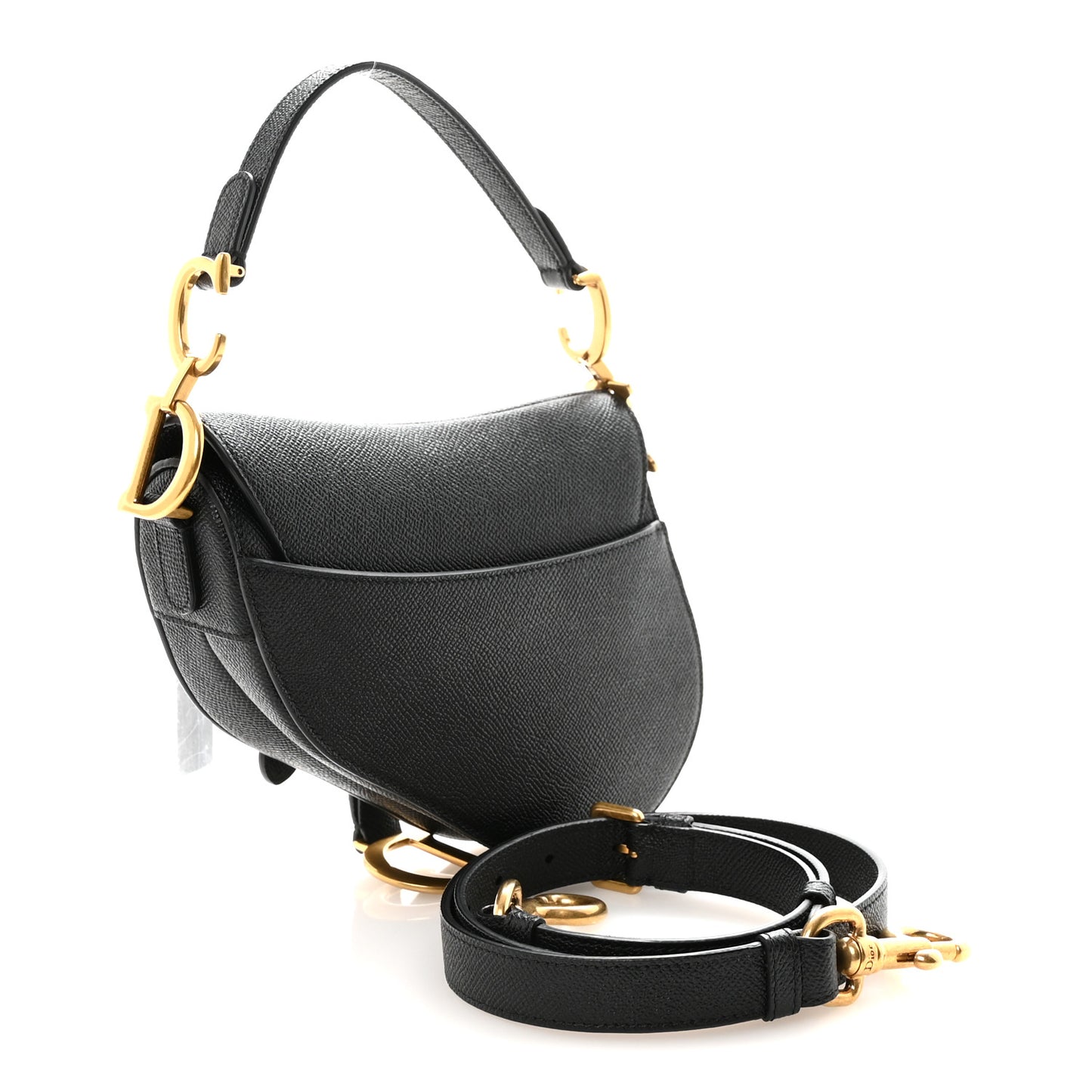 Grained Calfskin Mini Saddle Bag With Strap Black
