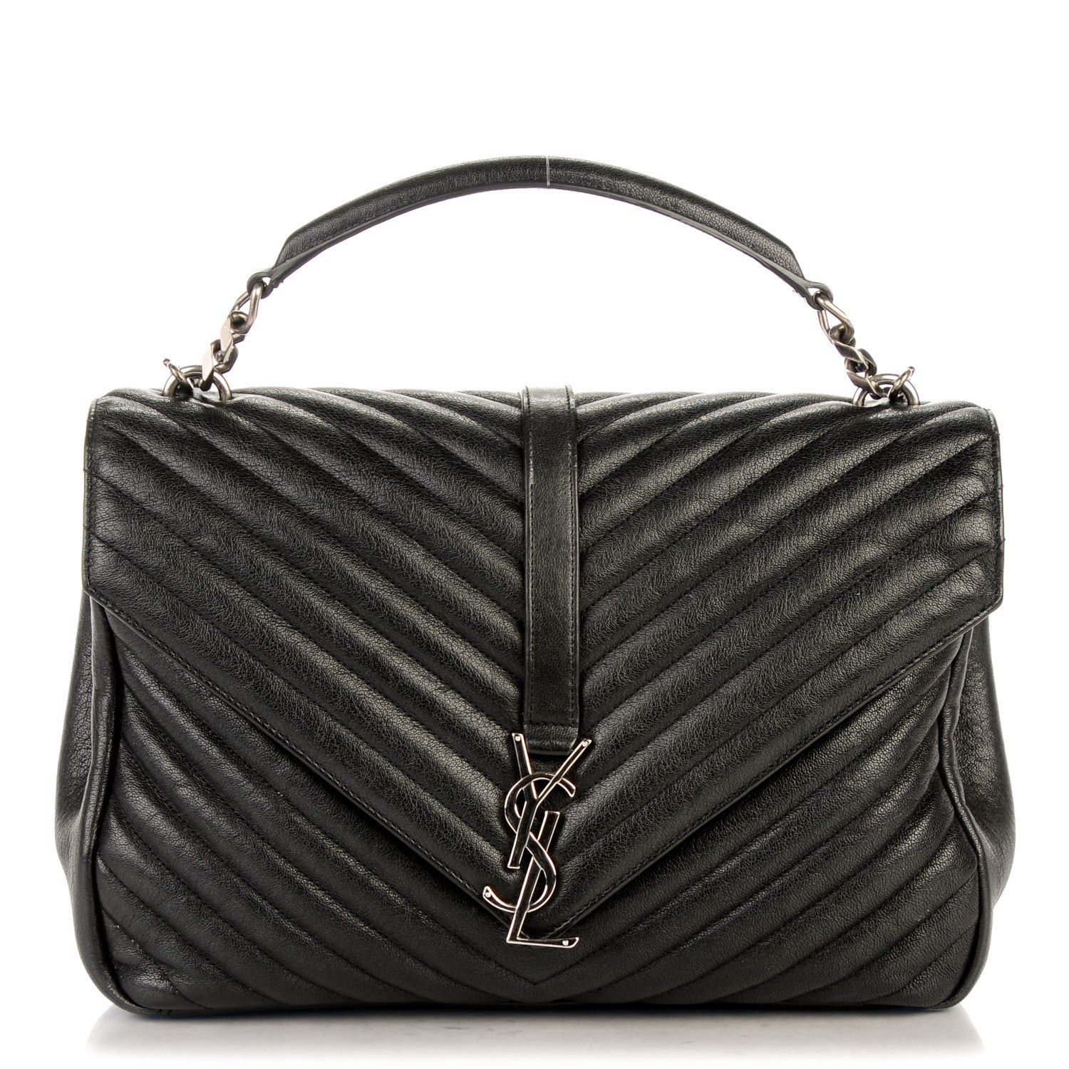 Saint Laurent Sheepskin Matelasse Chevron Monogram Large College Satchel Black 1 of 7