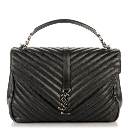 Saint Laurent Sheepskin Matelasse Chevron Monogram Large College Satchel Black 1 of 7