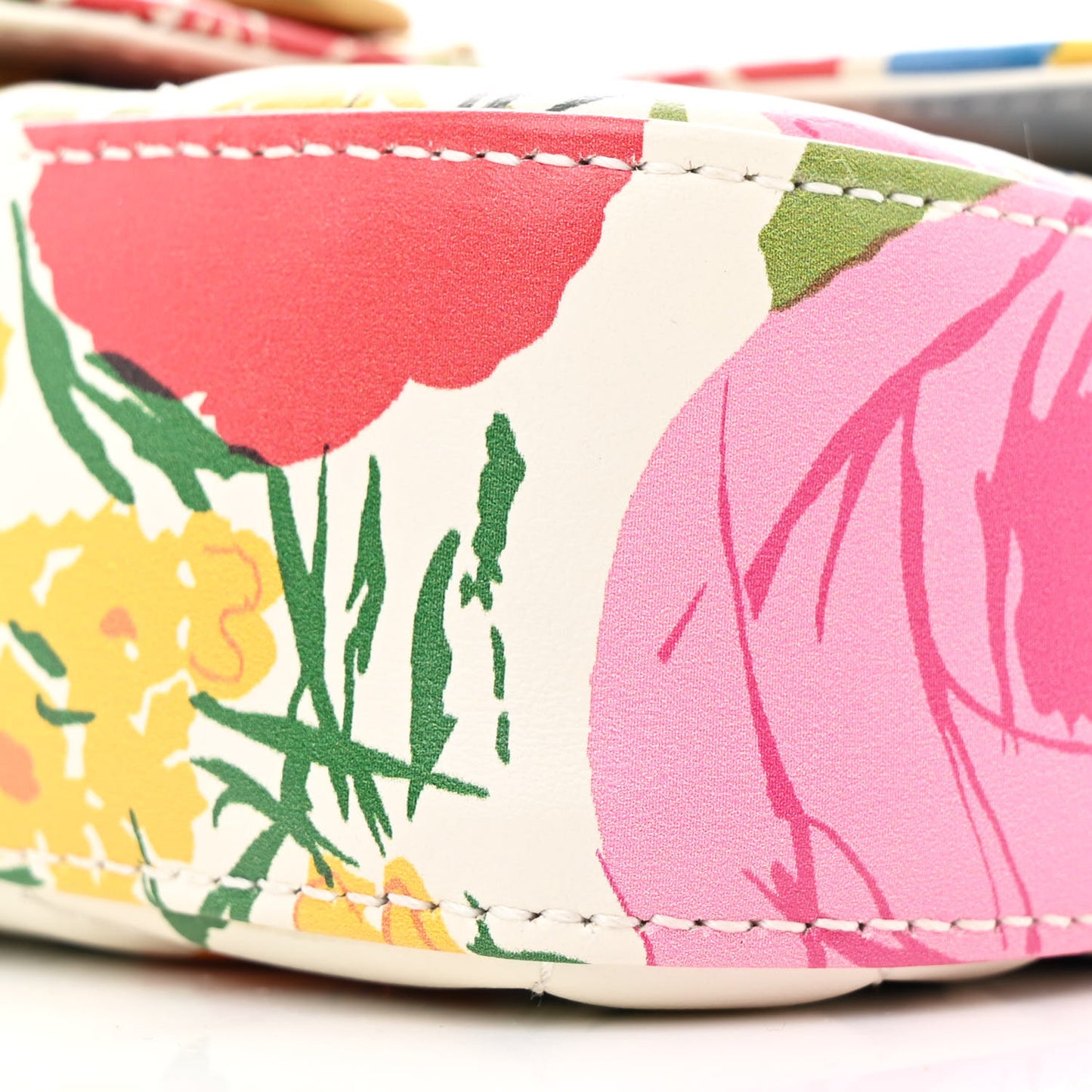 X KEN SCOTT Calfskin Matelasse Floral Print Super Mini GG Marmont Shoulder Bag Ivory Pink