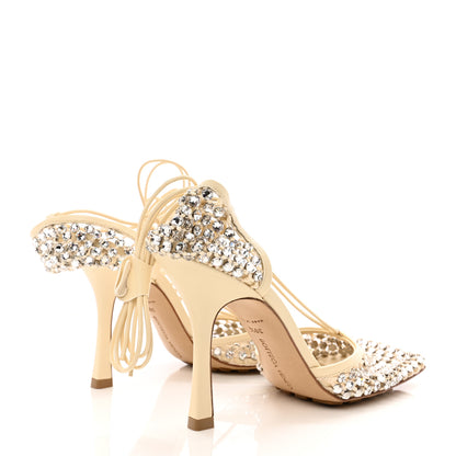 Bottega Veneta Mesh Nappa Crystal Embellished Sparkle Stretch Ankle Tie Sandals 39.5 Toile 4 of 14