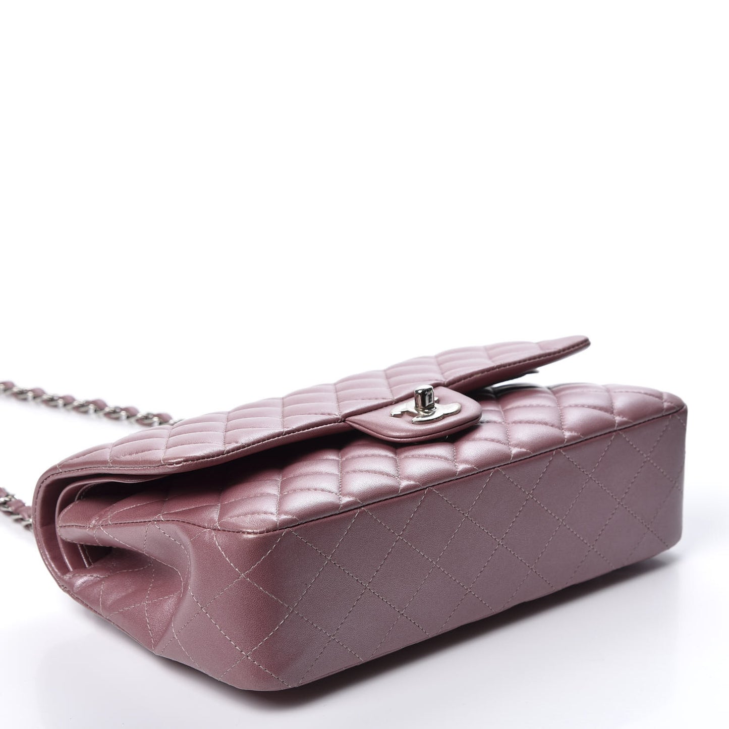 Metallic Lambskin Quilted Medium Double Flap Pink