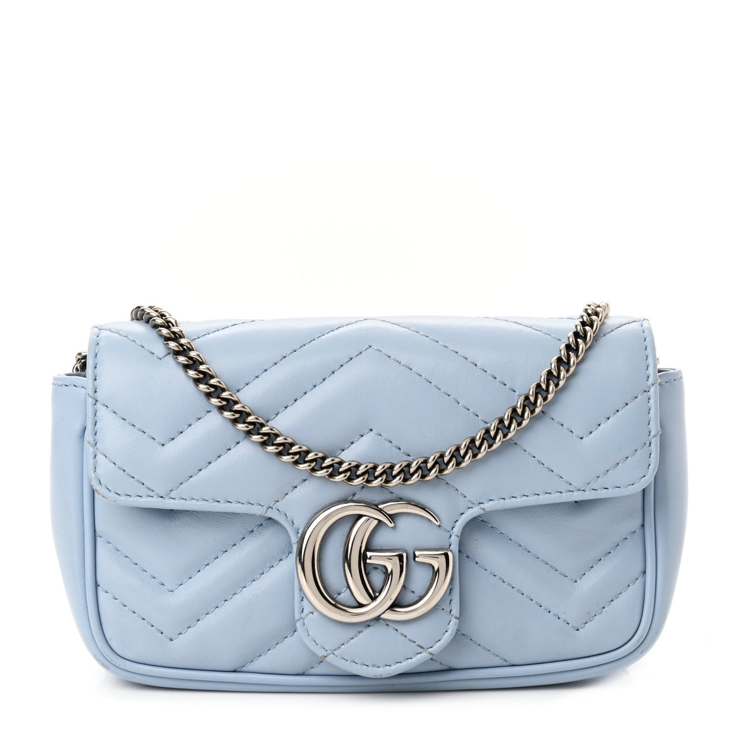 Calfskin Matelasse Super Mini GG Marmont Shoulder Bag Porcelain Light Blue