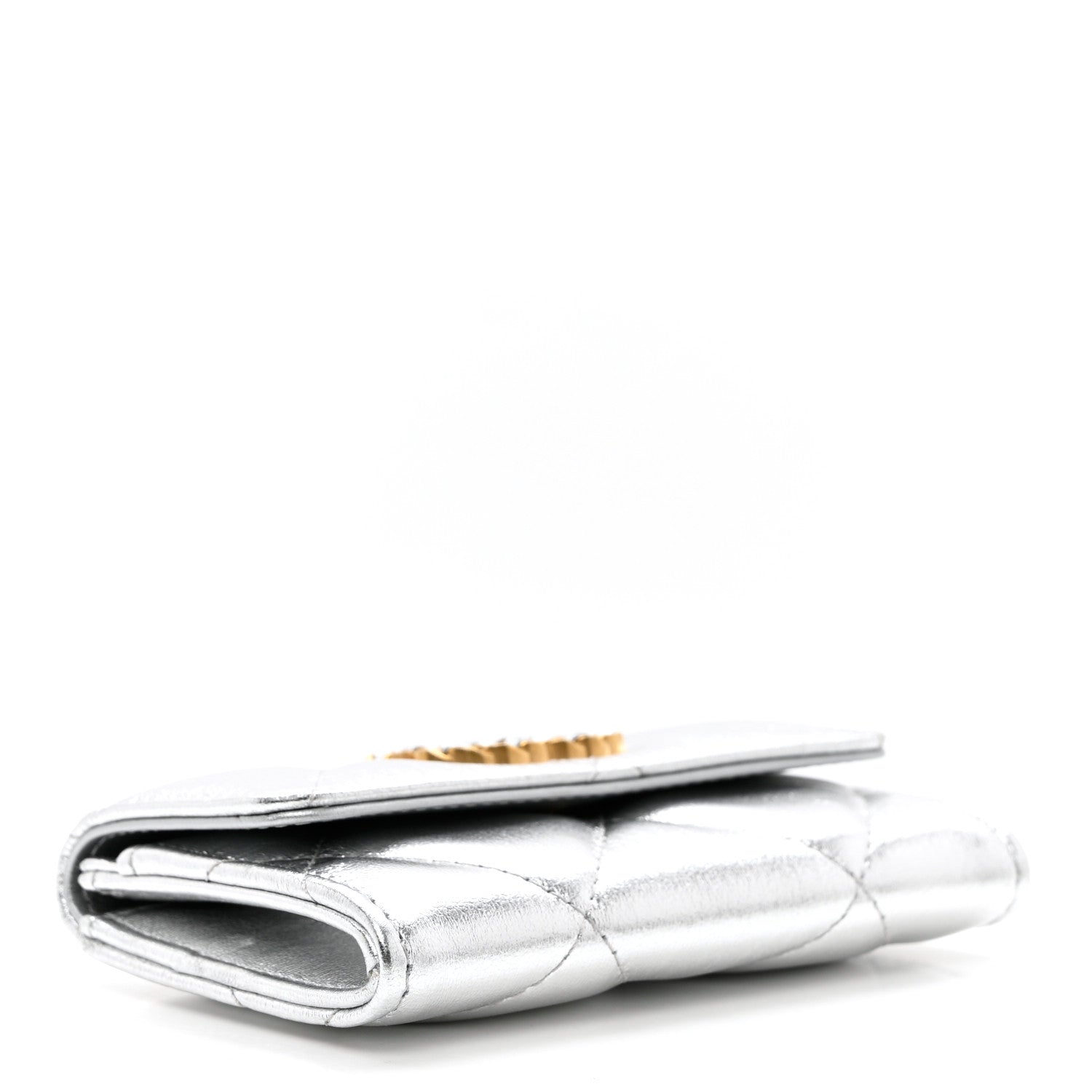 Chanel Metallic Goatskin Quilted Chanel 19 Flap Card Holder Silver 4 of 9