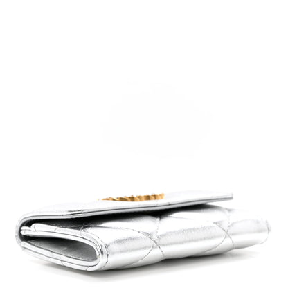Chanel Metallic Goatskin Quilted Chanel 19 Flap Card Holder Silver 4 of 9