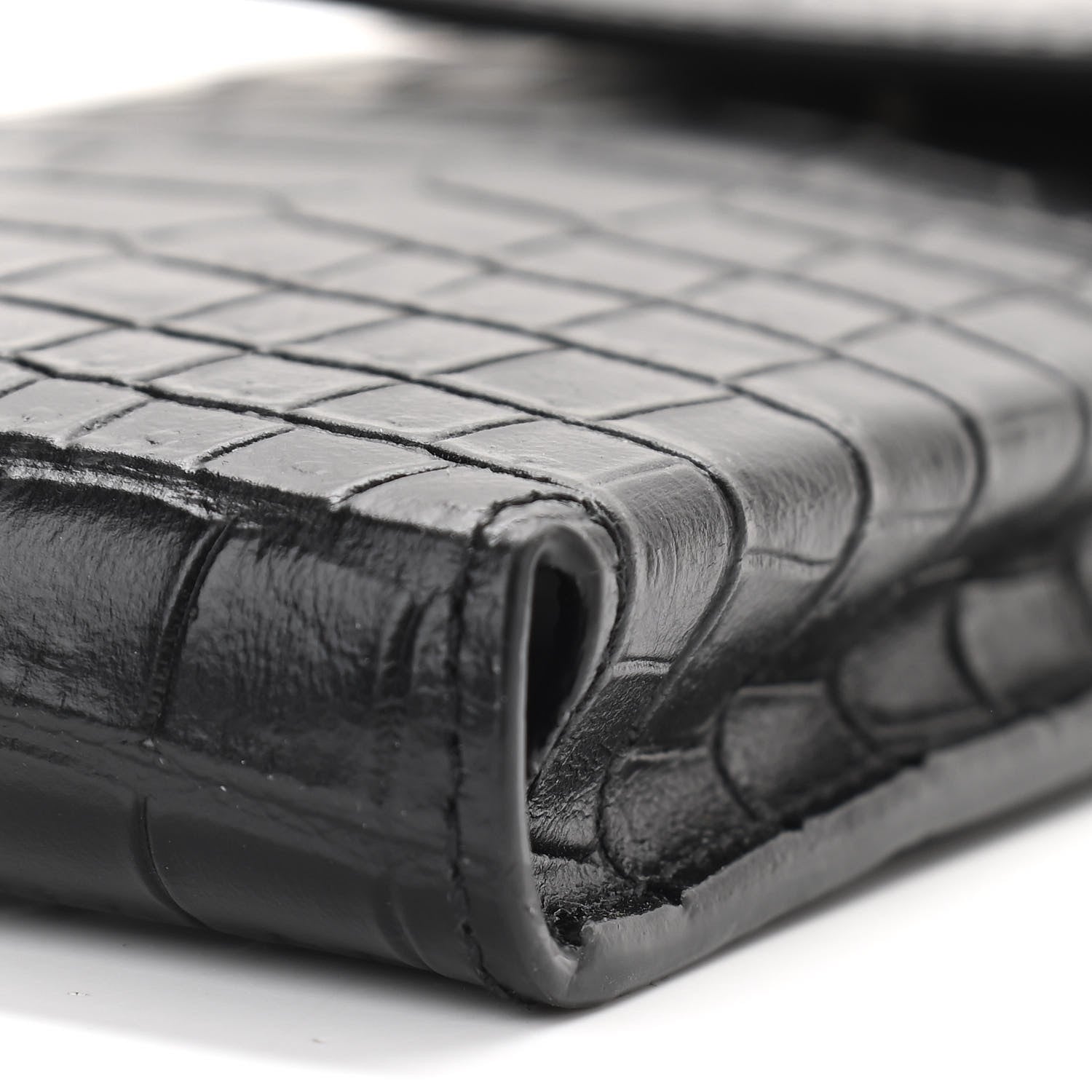 Saint Laurent Calfskin Crocodile Embossed Phone Holder Crossbody Black 9 of 10