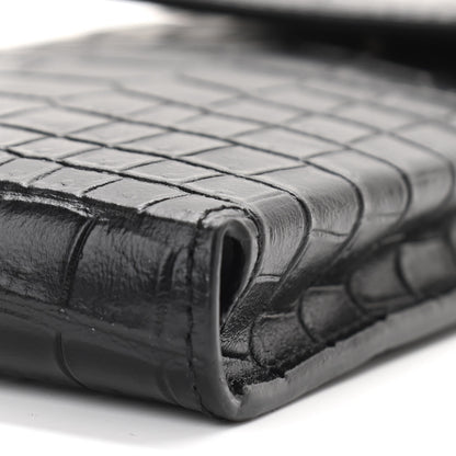 Saint Laurent Calfskin Crocodile Embossed Phone Holder Crossbody Black 9 of 10