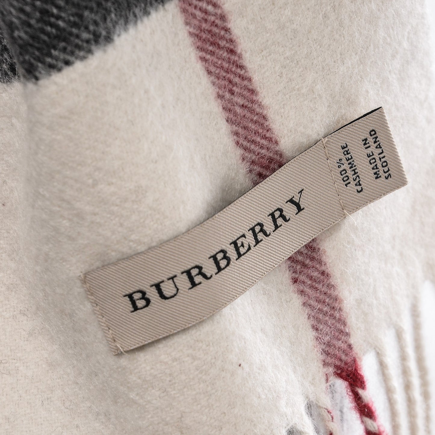Cashmere Giant Check Fringe Scarf Ivory