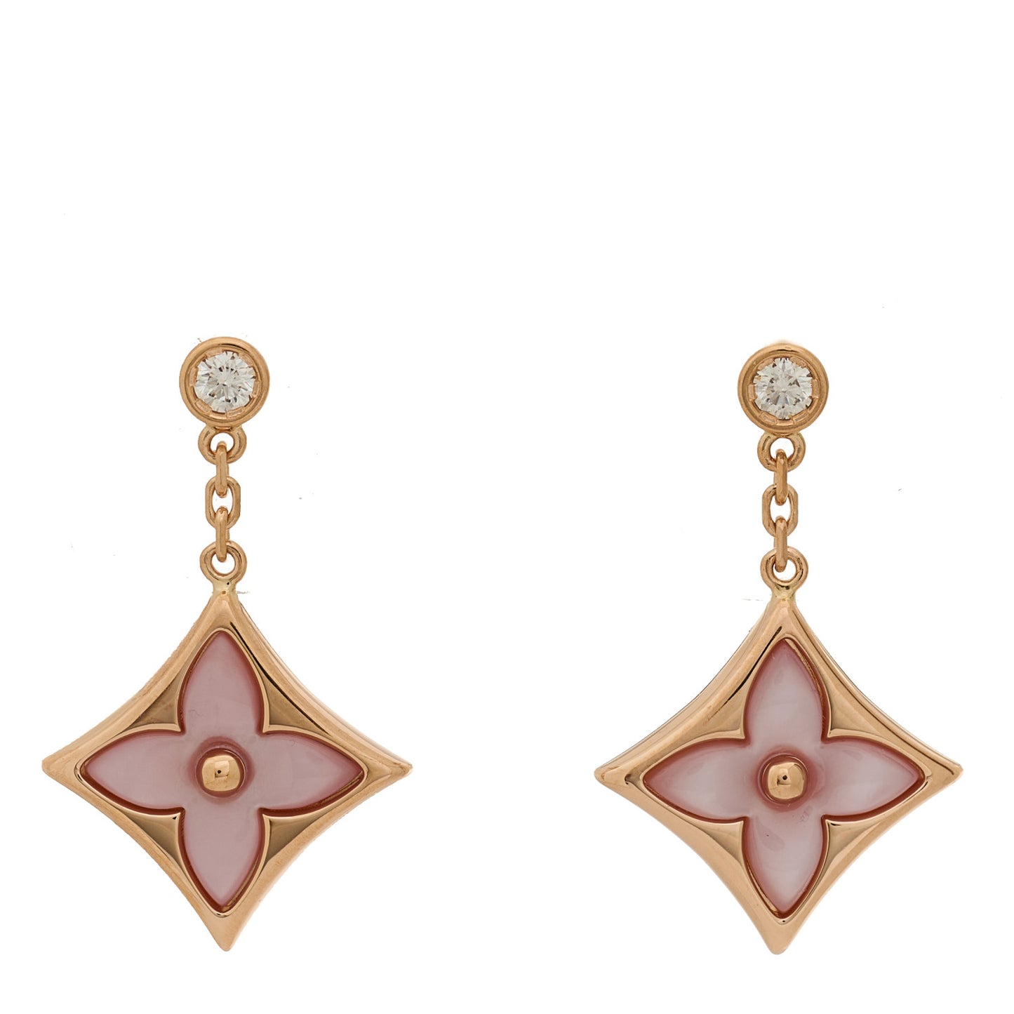 18K Pink Gold Diamond Pink Mother of Pearl Color Blossom BB Star Earrings