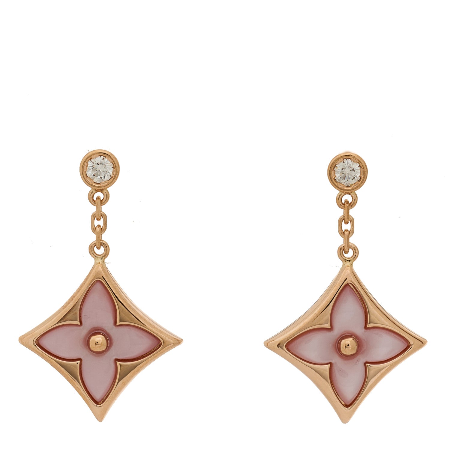 Louis Vuitton 18K Pink Gold Diamond Pink Mother of Pearl Color Blossom BB Star Earrings 1 of 5