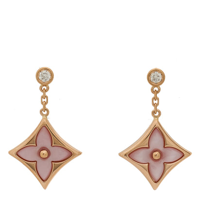 Louis Vuitton 18K Pink Gold Diamond Pink Mother of Pearl Color Blossom BB Star Earrings 1 of 5
