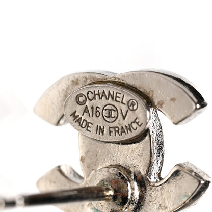 Chanel Crystal Pearl CC Drop Earrings Silver Pearly White 4 of 5