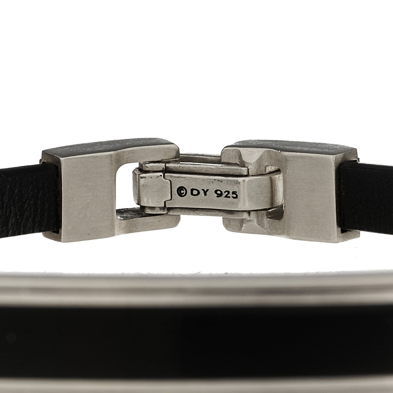 Sterling Silver Leather Black Onyx Deco Bar Station Bracelet