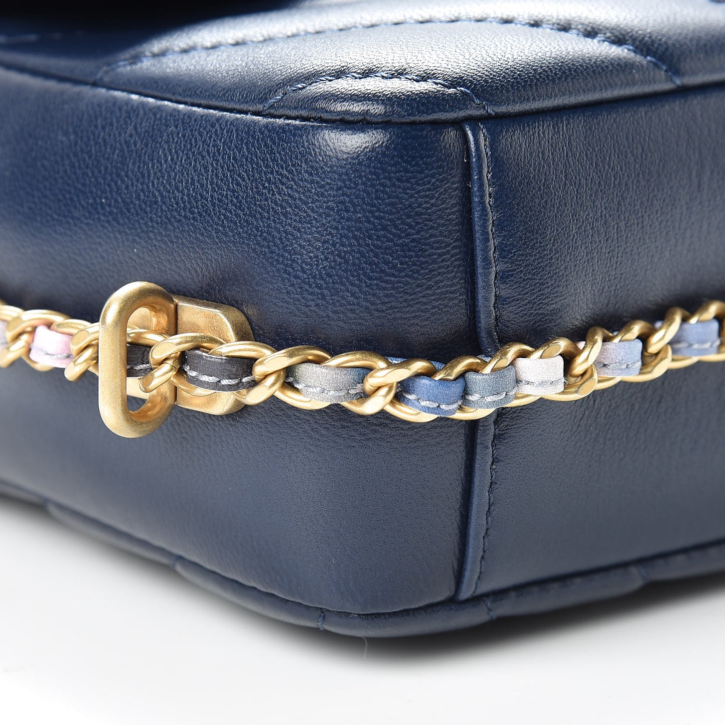 Lambskin Chevron Quilted Mini Chain Around Rectangular Flap Blue
