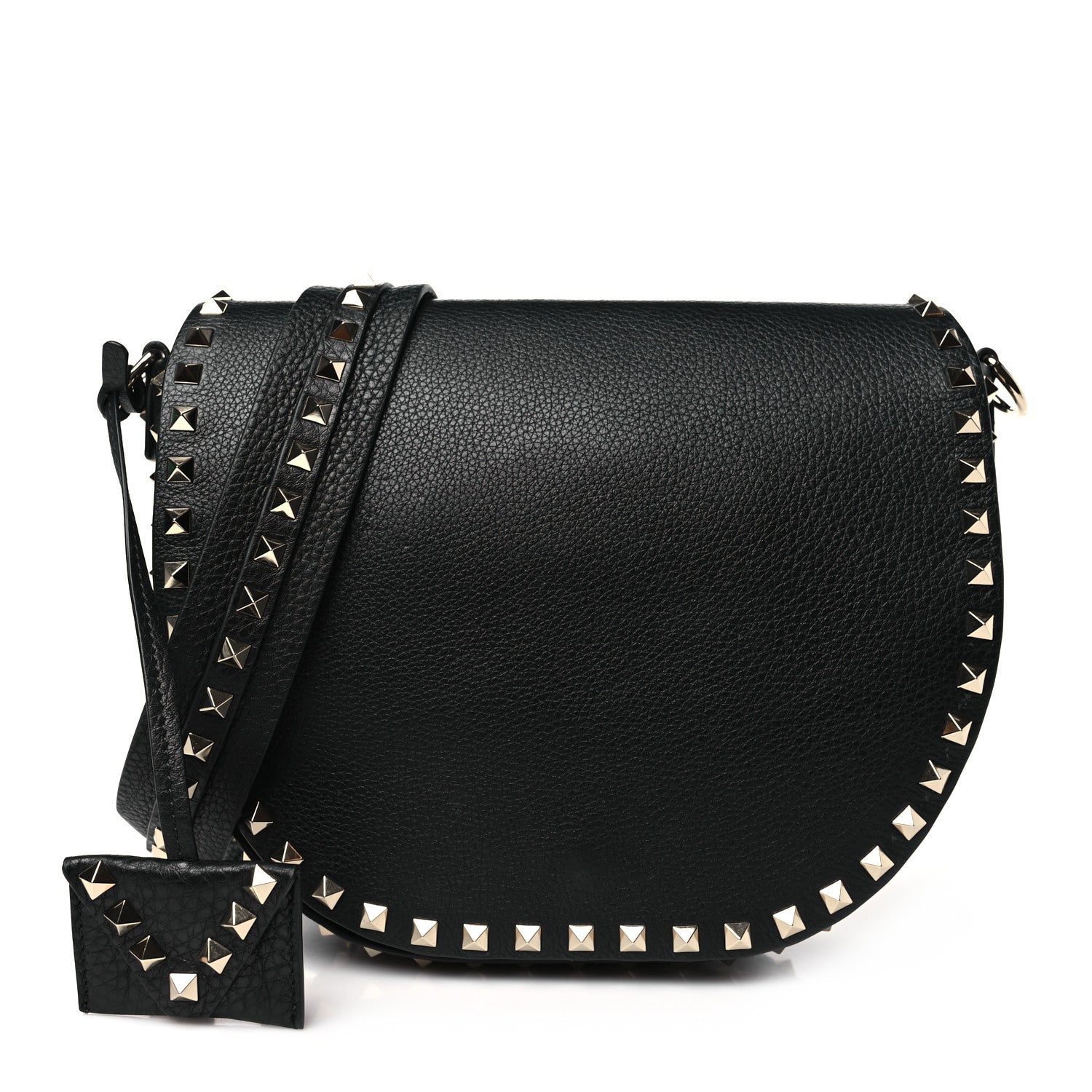 Valentino Garavani Calfskin Large Rockstud Halfmoon Saddle Bag Black 1 of 9