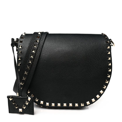 Valentino Garavani Calfskin Large Rockstud Halfmoon Saddle Bag Black 1 of 9