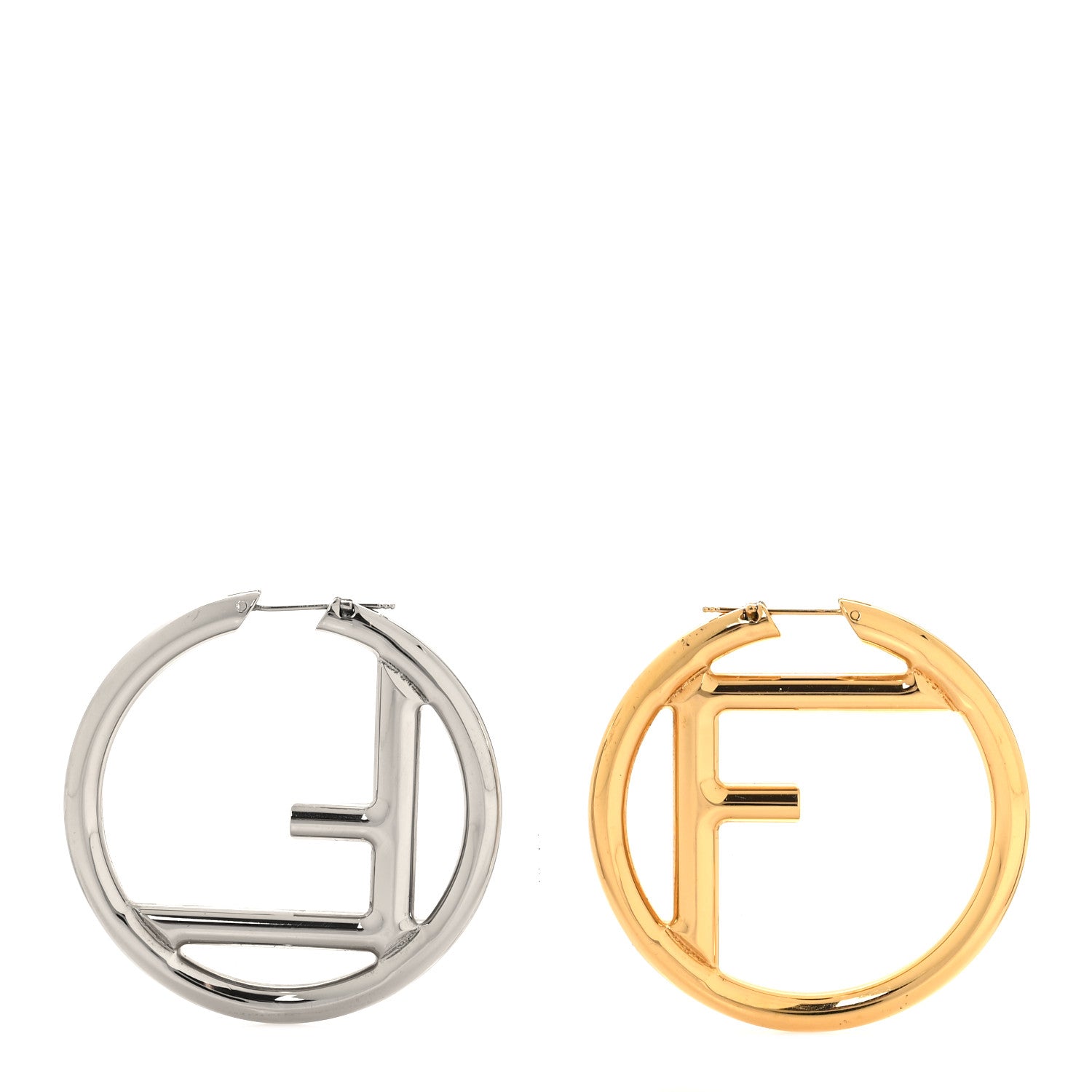 Fendi Metal FF Hoop Earrings Gold Silver 1 of 5