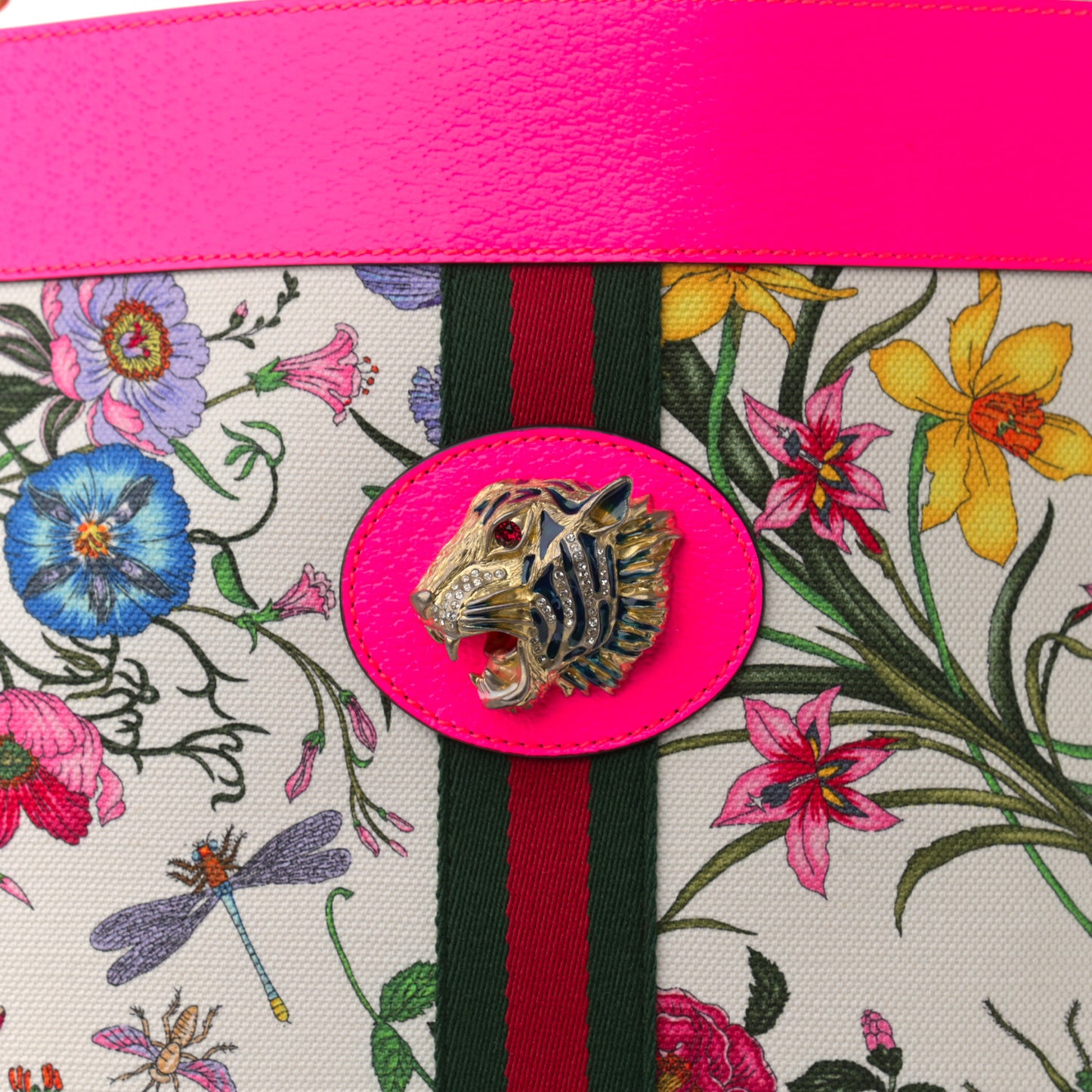 Canvas Flora Large Rajah Chain Tote White Multicolor Fuxia Fluo