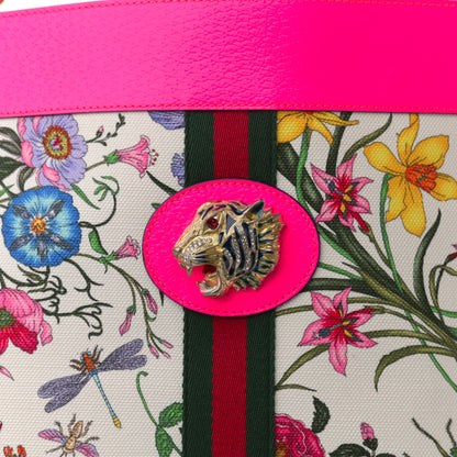 Gucci Canvas Flora Large Rajah Chain Tote White Multicolor Fuxia Fluo 9 of 11
