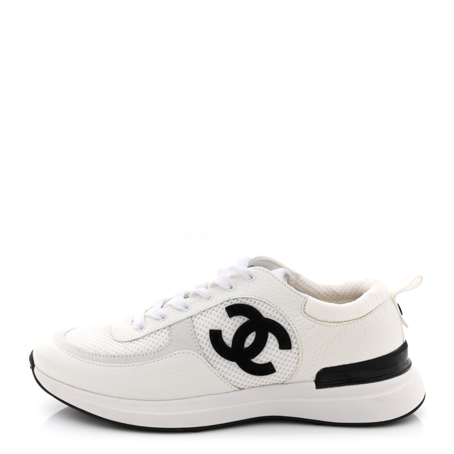 Chanel Calfskin Mesh Lycra Suede Womens Logo Sneakers 40 White 1 of 8