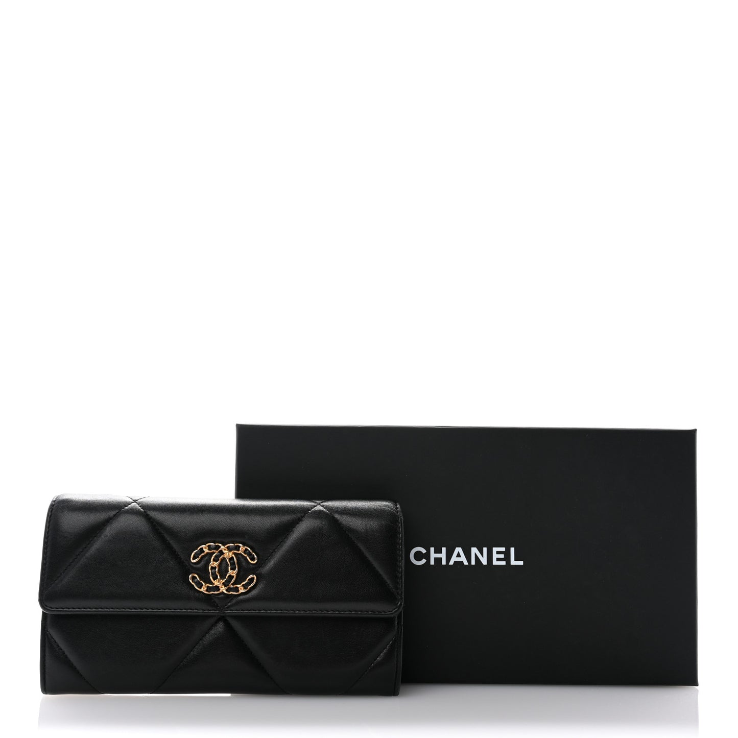 Lambskin Quilted Chanel 19 Flap Wallet Black