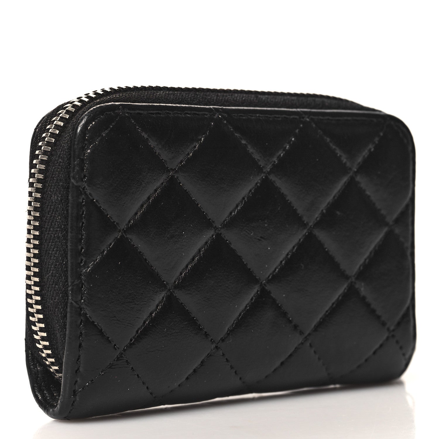 Chanel Lambskin Quilted Diamond CC Zip Around Coin Purse Black 3 of 7