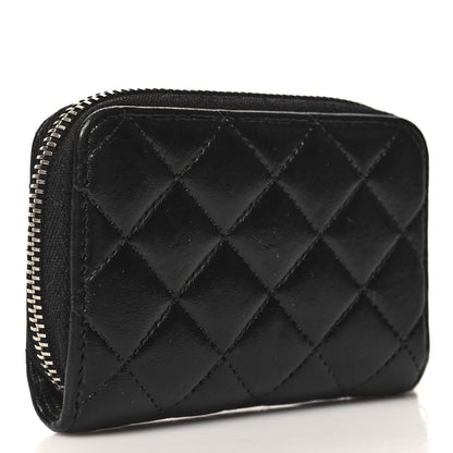 Chanel Lambskin Quilted Diamond CC Zip Around Coin Purse Black 3 of 7