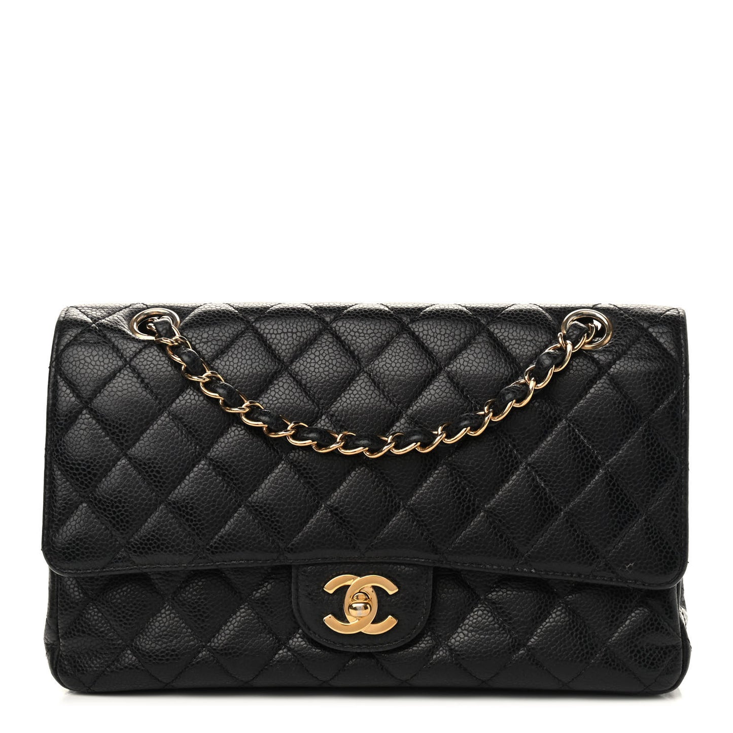 Caviar Quilted Medium Double Flap Black