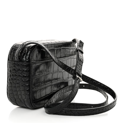 Balenciaga Shiny Calfskin Logo Crocodile Embossed XS Everyday Camera Bag Black 3 of 12