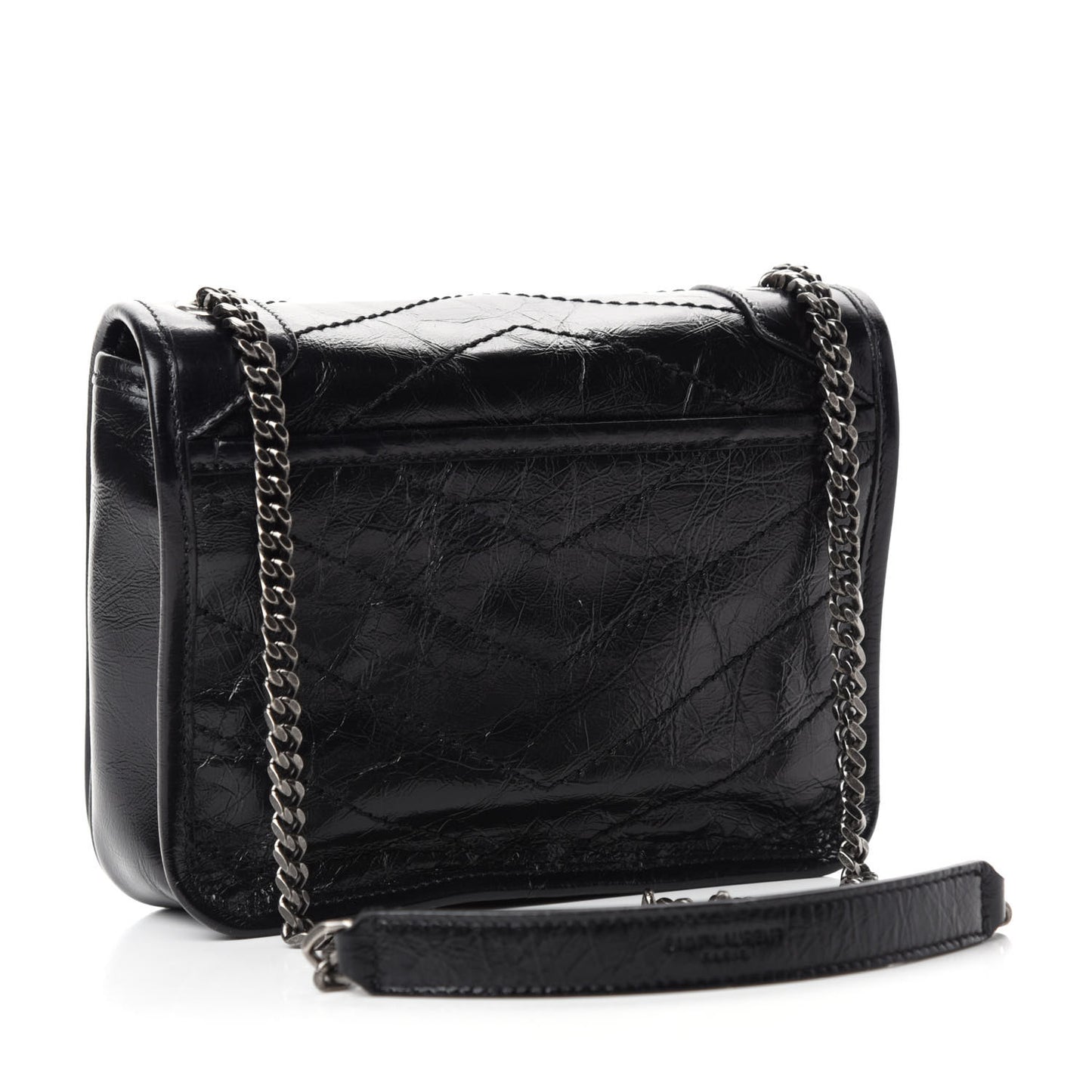 Crinkled Calfskin Matelasse Monogram Niki Chain Wallet Black