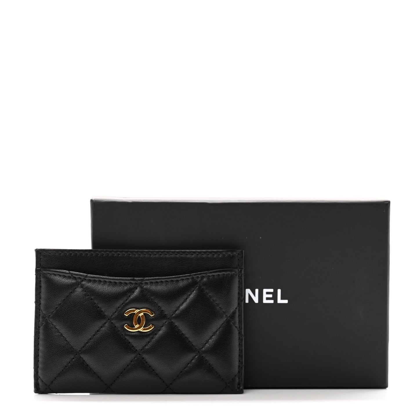 Lambskin Quilted Card Holder Black